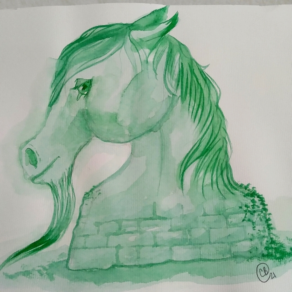 Green Horse Pony Equine Watercolor Painting Illustration